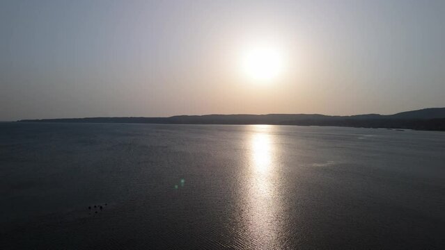 Drone aerial shot, sea, Ayame bridge, Sunset