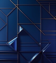 A blue geometric pattern with gold lines, set against an indigo background.