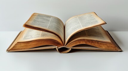 VIEW OF A CLOSED BOOK ON A WHITE BACKDROP. - obrazy, fototapety, plakaty