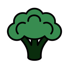 A colored broccoli icon. A delicious and healthy vegetable. Vegitarianism. Vector illustration isolated on a white background for design and web.