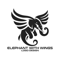 Naklejka premium Elephant With Wings Vector Logo Design