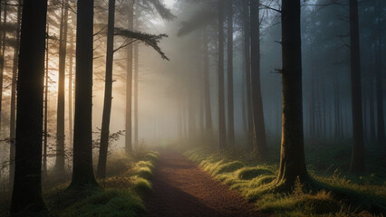 misty morning in the forest