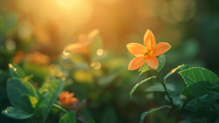 Closeup of mini young orange flower under sunlight 