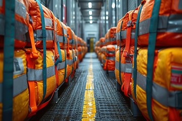 Truck Driver's Loading Dock Safety Harness Imagery emphasizing the use of safety harnesses during elevated cargo handling - obrazy, fototapety, plakaty