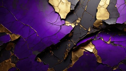 Cracked Marble Gray Purple black and gold luxury background
