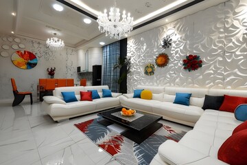 interior of a bedroom, modern living room with sofa