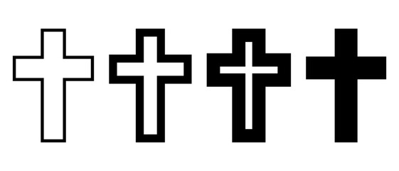 Christian cross icon set. Black cross sign. Vector illustration isolated on white background.