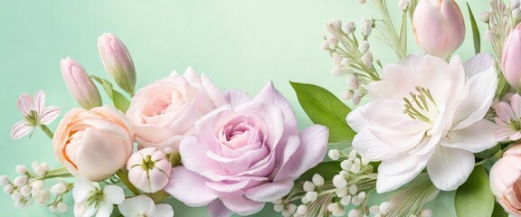 Tender pink and green floral wedding copyspace background decorated for Women's day and love concept - Powered by Adobe