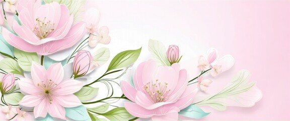 Tender pink and green floral wedding copyspace background decorated for Women's day and love concept