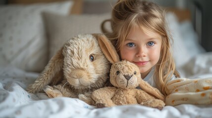In the hospital, a girl with a toy bunny has been diagnosed with childhood cancer