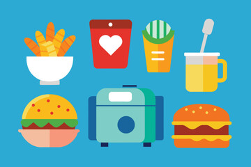 Air fryer icons set cartoon vector. Fry bakery. Cook healthy vector design