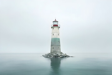Fototapeta premium Lighthouse in a foggy sea show the direction - loneliness and hope concept