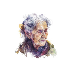 Watercolor Painting of a Reflective Elderly Lady. Vector illustration design.