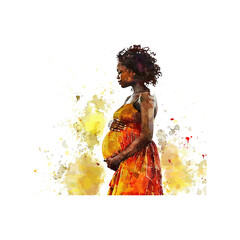 Colorful Watercolor of Expectant Mother Profile. Vector illustration design.