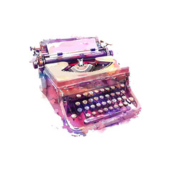 Vintage Typewriter in Watercolor Art. Vector illustration design.