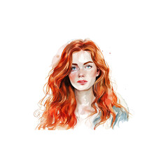 Ethereal Redhead Female Watercolor. Vector illustration design.