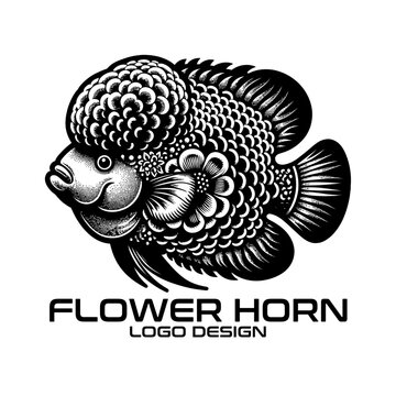 Flower Horn Fish Vector Logo Design