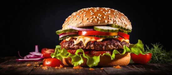 A classic cheeseburger on a wooden surface