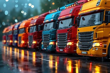 Truck Fleet Fuel Management Visuals representing fuel management systems for optimizing fuel efficiency in truck fleets - obrazy, fototapety, plakaty