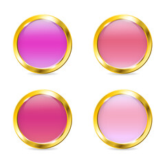 Round pink badge in golden metal frame set