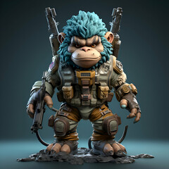 3D Illustration of a Cartoon Monkey
