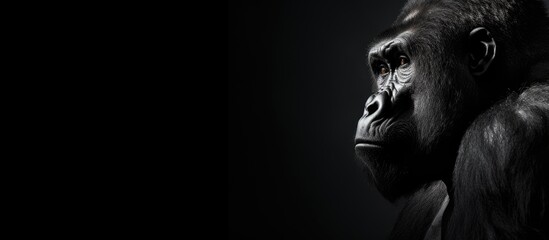 Gorilla gazing at camera on dark backdrop