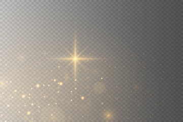 Golden sparkling dust. Sparkling stars glare of light and particles.
