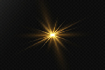 Glowing light explodes on a transparent background. Transparent shining sun, bright flash. Special light effect of glare and lenses.