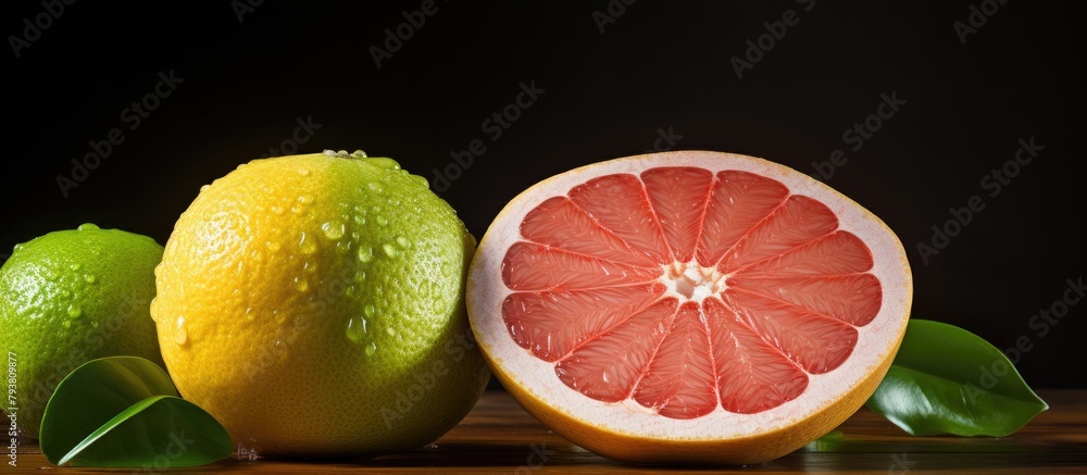 Poster grapefruit and lime on a table