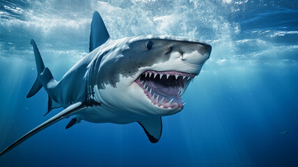 Fototapeta premium Great white shark underwater view. 