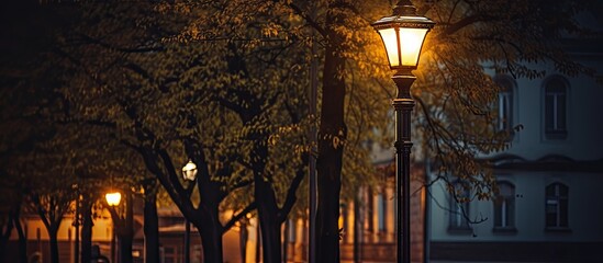 Fototapeta na wymiar A illuminated street light at night