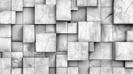A wall made of white blocks with a rough texture. The blocks are arranged in a way that creates a sense of depth and dimension. Scene is one of ruggedness and strength, as the blocks seem to be solid