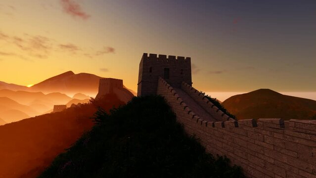 Badaling Great Wall time-lapse scenery of sunrise in the morning