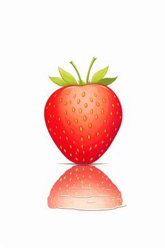 A cartoon strawberry with a shiny surface and a reflection on the surface below.
