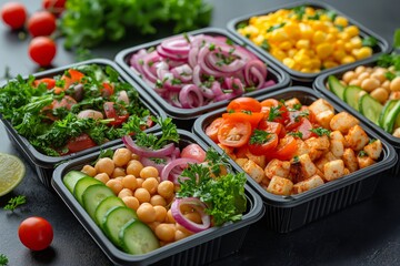 Vibrant vegan meal prep containers ready for healthy eating on the go