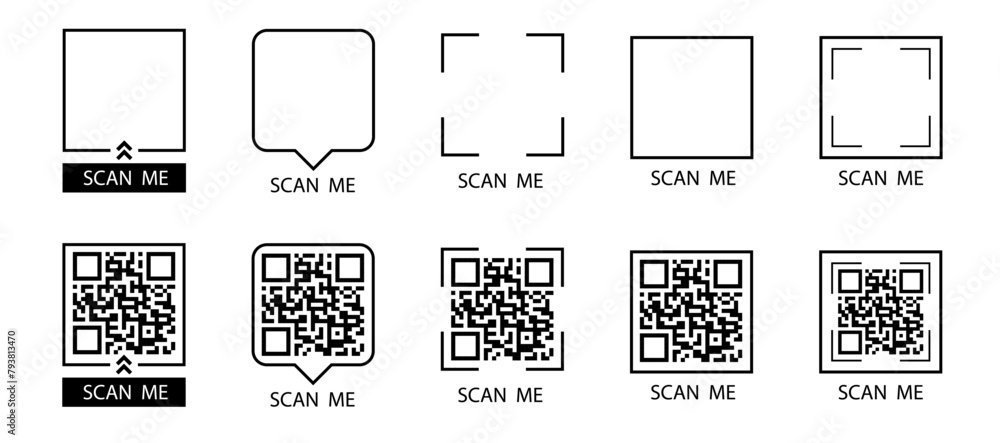 Fototapete qr code set. scan me. scan qr code icon. template of frames for qr code with text - scan me. vector 