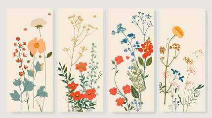 Floral cards set. Four seasons posters with winter 