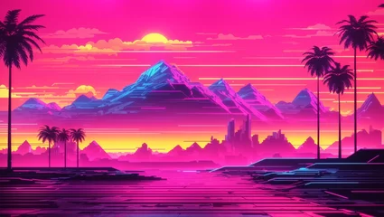Printed kitchen splashbacks Pink landscape of a mountain range at sunset