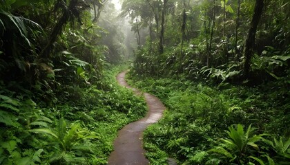 A rugged path winding through a lush green rainfor upscaled 3