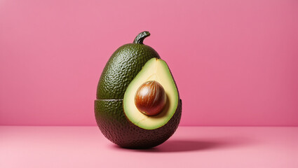 An avocado wearing a bra made of pink bubble gum - obrazy, fototapety, plakaty