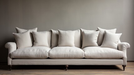 Fototapeta na wymiar A luxurious white couch adorned with a plethora of colorful pillows
