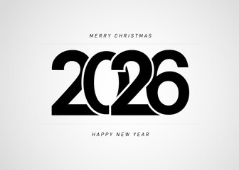 Happy New Year 2026 logo text design. Cover of business diary for 2026 with wishes. Black numbers Isolated on white background. Brochure design template, card, banner. Vector illustration.