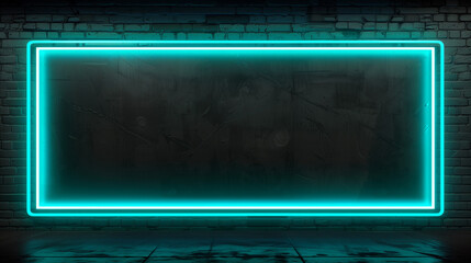 Neon light frame on a brick wall in dark ambiance.