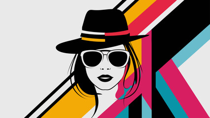 a stylish and modern illustration featuring a black women face with abstract colorful background