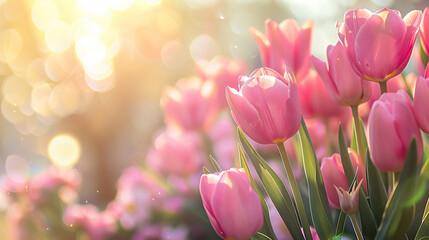 Closeup of pink Tulip flower under sunlight using as background