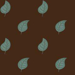 Cool pattern on a brown background, leaves, checkerboard seamless texture, picnic tablecloth, bed linen, interior design, green leaf flower.