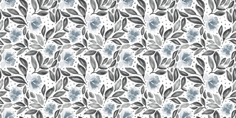 Watercolour floral in faded blue and grey. Seamless pattern.  - 793816201