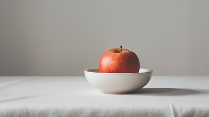 A simple ceramic bowl holding a single piece of fruit on a plain table, the composition a testament to the beauty found in everyday objects.