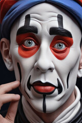 Clown is a  mime with painted face in a silent expression. - 793816409
