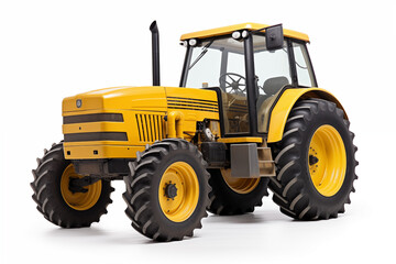 Agricultural yellow tractor on white background. Topics related to agriculture. Topics related to the agricultural world. Image for graphic designer. Agricultural job offer. Organic farming.